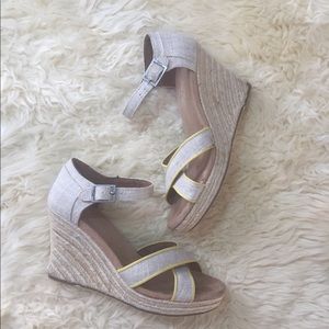 TOMS Canvas Open-Toe Wedge Espadrilles